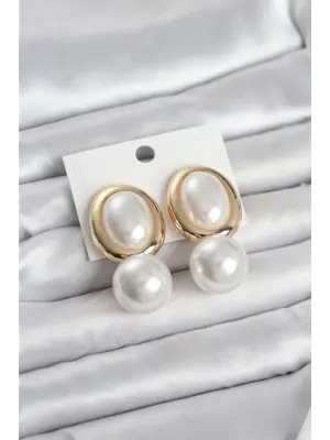 Pirinç Gold Renk Model İncili Kadın Küpe