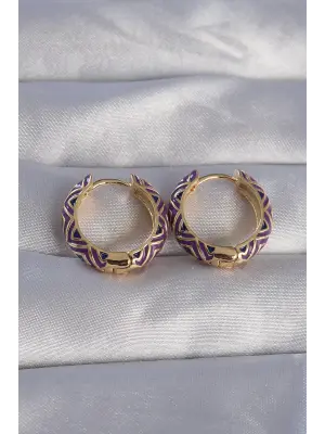  Altın Mor Etnik Desenli Halka Küpe