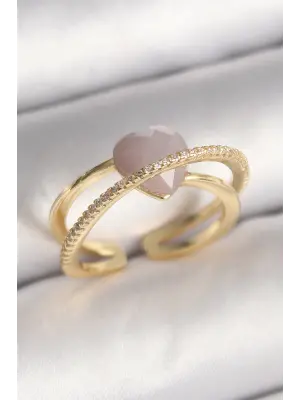  Altın Mor Kristal Kalp Model Zirkon Taşlı Çelik Yüzük