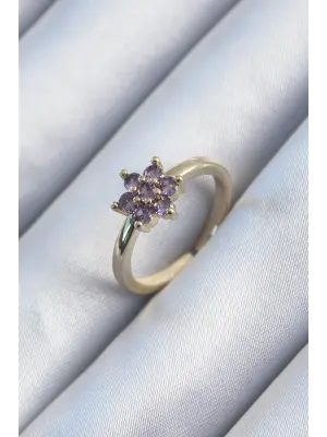  Altın Mor Zirkon Taşlı Lotus Model Çelik Yüzük