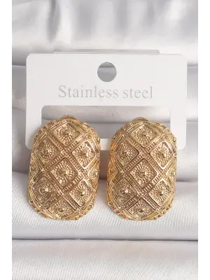 Altın Motif İşlemeli Çelik Küpe