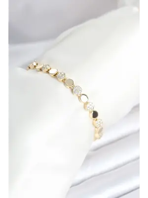 Pirinç Gold Renk Nokta Model Zirkon Taşlı Kadın Bileklik