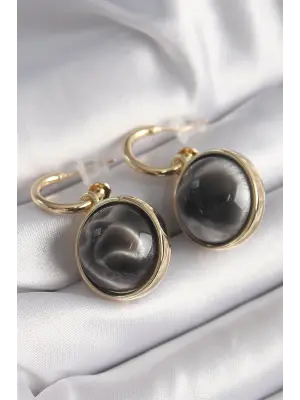  Altın Oniks Doğal Taşlı Vintage Çelik Küpe