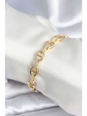 Pirinç Gold Renk Parçalı Zincir Model Kadın Bileklik