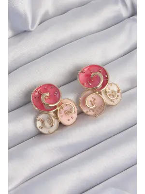  Altın Pembe Mineli 3lü Orkide Küpe
