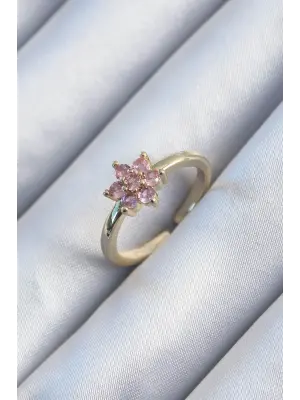  Altın Pembe Zirkon Taş Lotus Model Çelik Yüzük