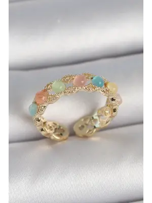 Pirinç Gold Renk Renkli Mineli Ayarlanabilir Model Kadın Kolye