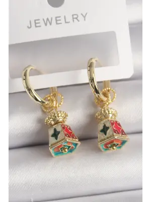  Altın Renkli Vintage Çin Emaye Model Çelik Küpe