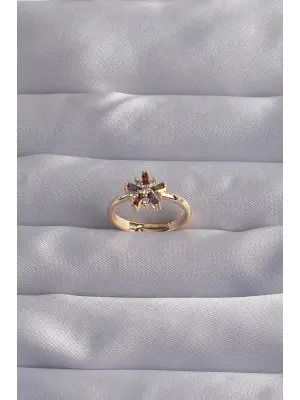  Altın Renkli Zirkon Taşlı Ayarlamalı Yüzük