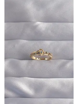  Altın Renkli Zirkon Taşlı Ayarlamalı Yüzük