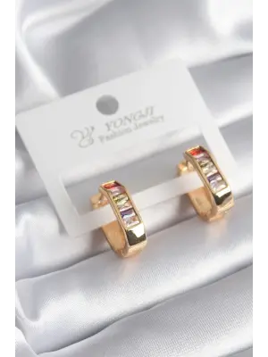  Altın Renkli Zirkon Taşlı Çelik Küpe