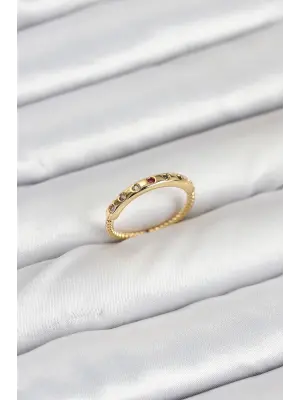 Pirinç Gold Renk Renkli Zirkon Taşlı Kadın Yüzük