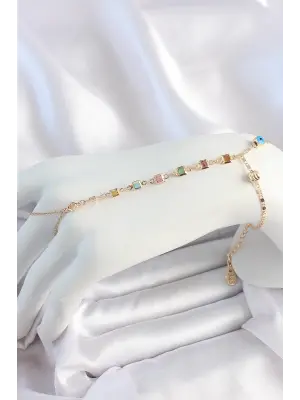 Pirinç Gold Renk Renkli Zİrkon Taşlı Şahmeran