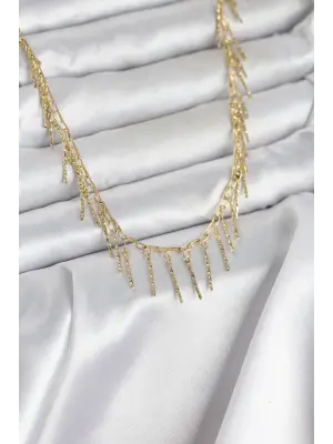 Pirinç Gold Renk Saçaklı Model Kadın Kolye