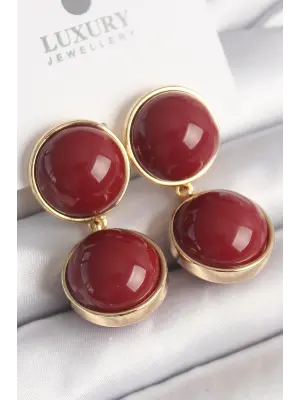  Altın Sallantı Bordo Daire Model Çelik Küpe