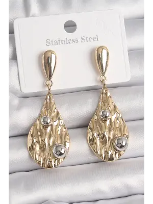  Altın Sallantı Damla Model Gümüş Top Detay Çelik Küpe
