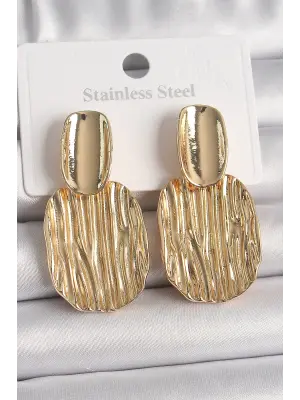 Altın Sallantı Kare Plaka Model Çelik Küpe