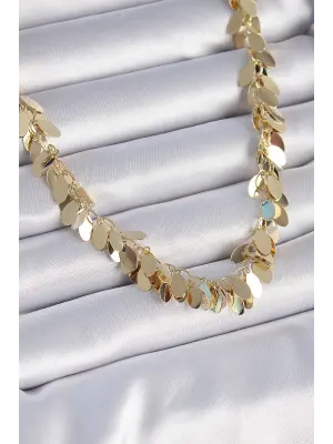 Pirinç Altın  Sallantı Yaprak Model  Çelik Kolye