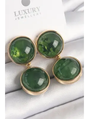  Altın Sallantı Yeşil Mineli Daire Model Çelik Küpe