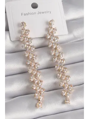  Altın Sallantı Zirkon Taşlı Çelik Küpe