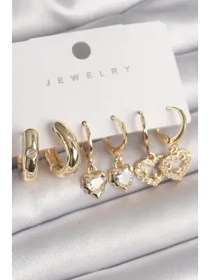  Altın Sallantı Zirkon Taşlı Kalp Model Çelik Küpe