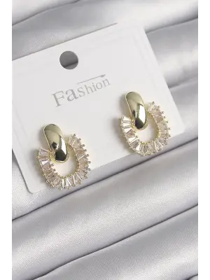  Altın Sallantı Zirkon Taşlı Kare Model Çelik Küpe