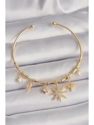 Pirinç Gold Renk Sallantı Zirkon Taşlı Kutup Yıldız Figür Charm Bileklik