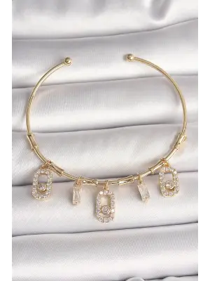 Pirinç Gold Renk Sallantı Zirkon Taşlı Messika Figür Charm Kadın Bileklik