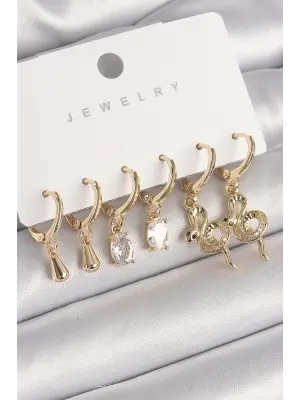 Altın Sallantı Zirkon Taşlı Yılan Model Çelik Küpe Seti