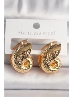  Altın Salyangoz Kabuğu Model Çelik Küpe