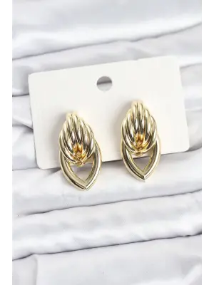 Çelik Gold Renk Sarmal Damla Model Vintage Kadın Küpe
