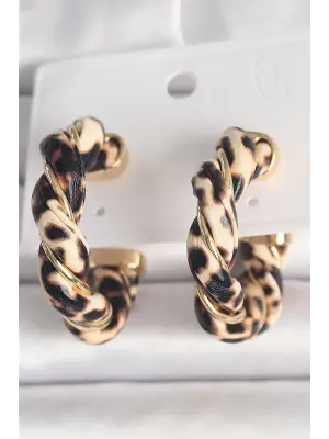 Pirinç Gold Renk Sarmal Leopar Desen Halka Model Kadın Küpe