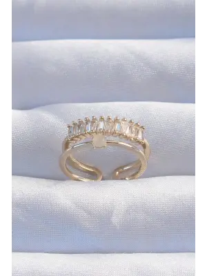  Altın Sedefli Zirkon Taşlı Su Yolu Model 2li Görünüm Ayarlanabilir Yüzük