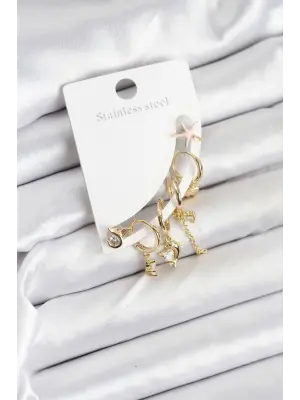 Pirinç Gold Renk Set Küpe