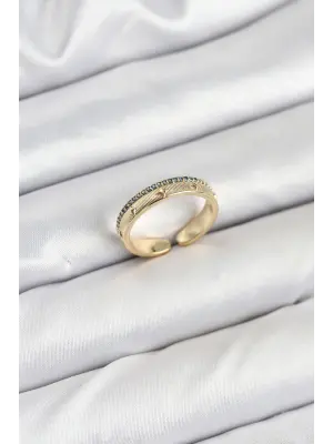 Pirinç Gold Renk Sıralı Zirkon Taşlı Kutup Yıldızı Model Kadın Yüzük