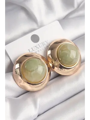  Altın Su Yeşili Doğal Taş Vintage Çelik Küpe