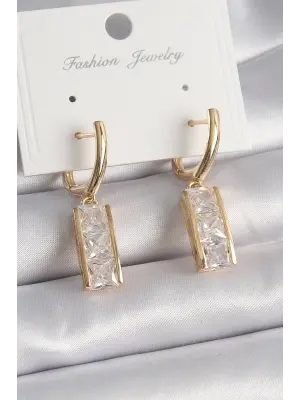  Altın Su Yolu Zirkon Taşlı Halka Model Çelik Küpe