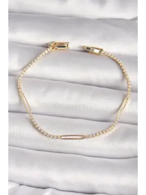 Pirinç Gold Renk Su Yolu Zirkon Taşlı Kadın Bileklik