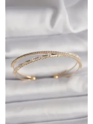 Pirinç Gold Renk Su Yolu Zirkon Taşlı Kadın Bileklik