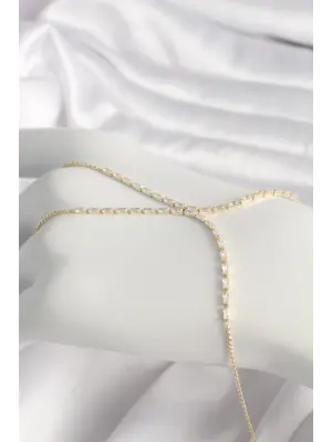 Çelik Gold Renk Su Yolu Zirkon Taşlı Kadın Şahmeran