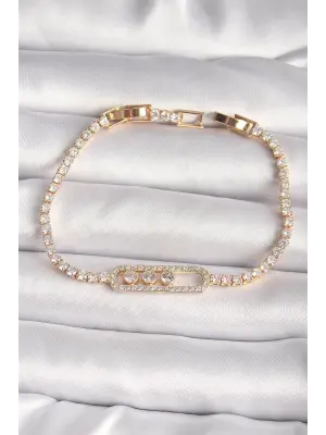 Pirinç Gold Renk Su Yolu Zirkon Taşlı Messika Model Kadın Bileklik