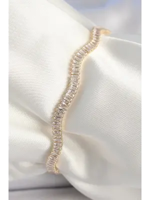 Pirinç Gold Renk Su Yolu Zirkon Taşlı Model Kadın Bileklik