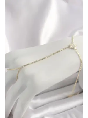 Pirinç Gold Renk Su Yolu Zirkon Taşlı Yıldız Model Kadın Şahmeran