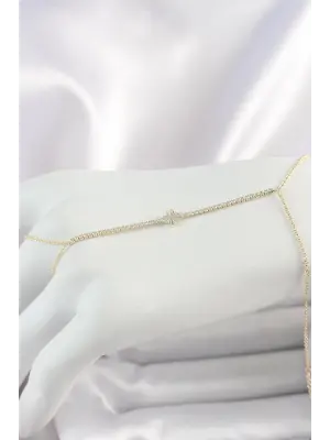 Pirinç Gold Renk Su Yolu Zirkon Taşlı Yonca Model Kadın Şahmeran