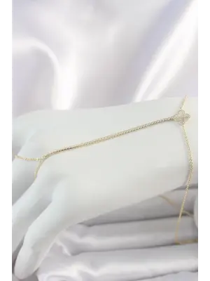 Pirinç Gold Renk Su Yolu Zirkon Taşlı Yonca Model Kadın Şahmeran