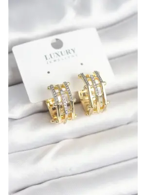 Pirinç Gold Renk Taşlı Halka Kadın Küpe