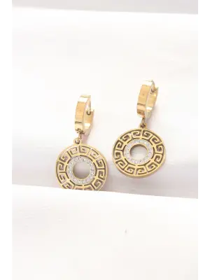  Altın Taşlı Oval Küpe