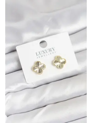 Pirinç Gold Renk Tekli Yonca Kadın Küpe