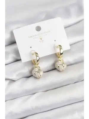 Çelik Gold Renk Topçuk Model Mineli Halka Kadın Küpe