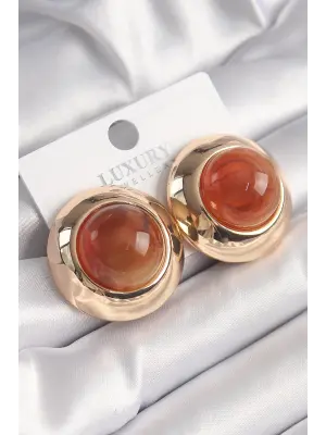  Altın Turuncu Doğal Taşlı Vintage Çelik Küpe